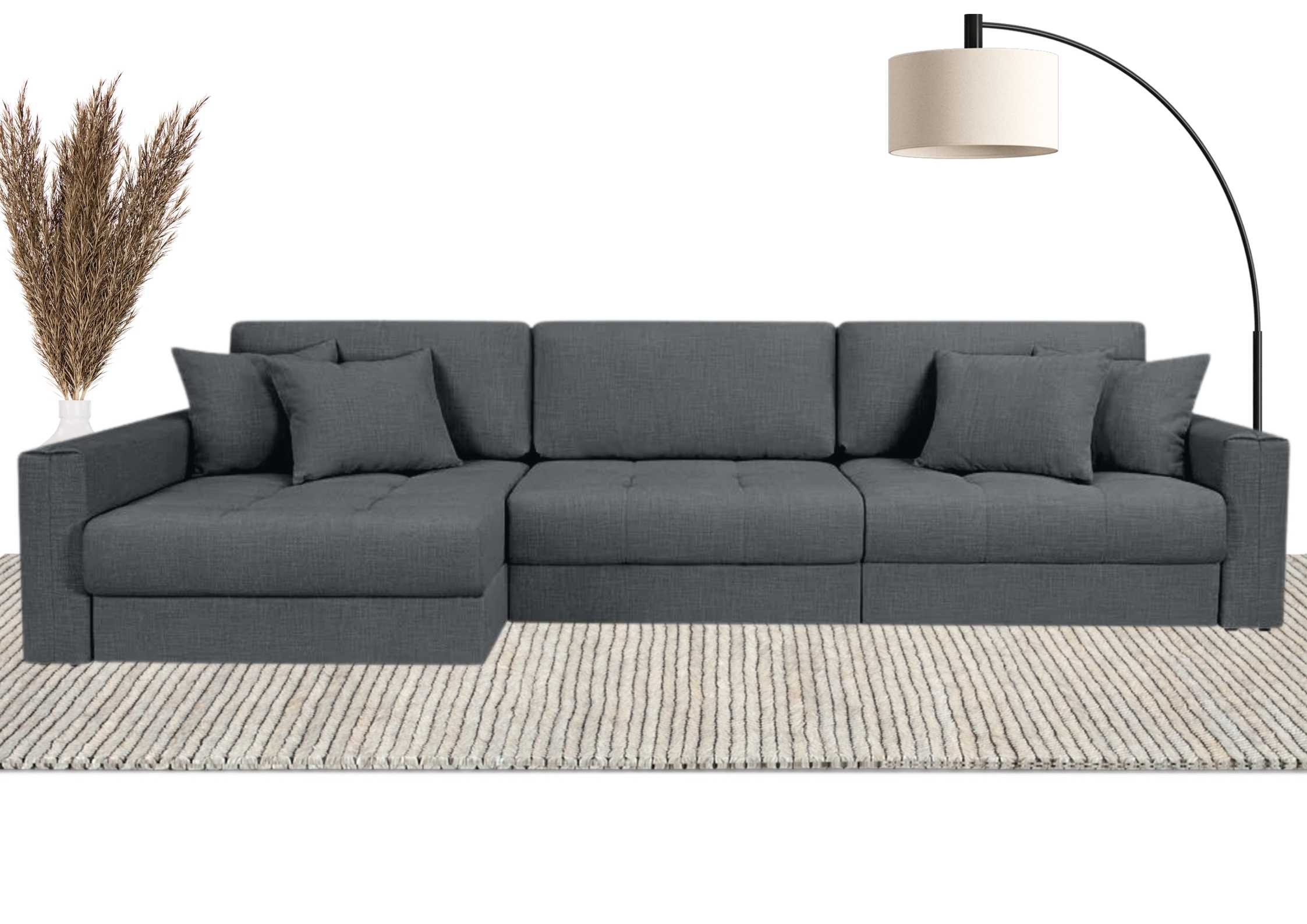 Grafitowy narożnik modułowy z pikowanym siedziskiem